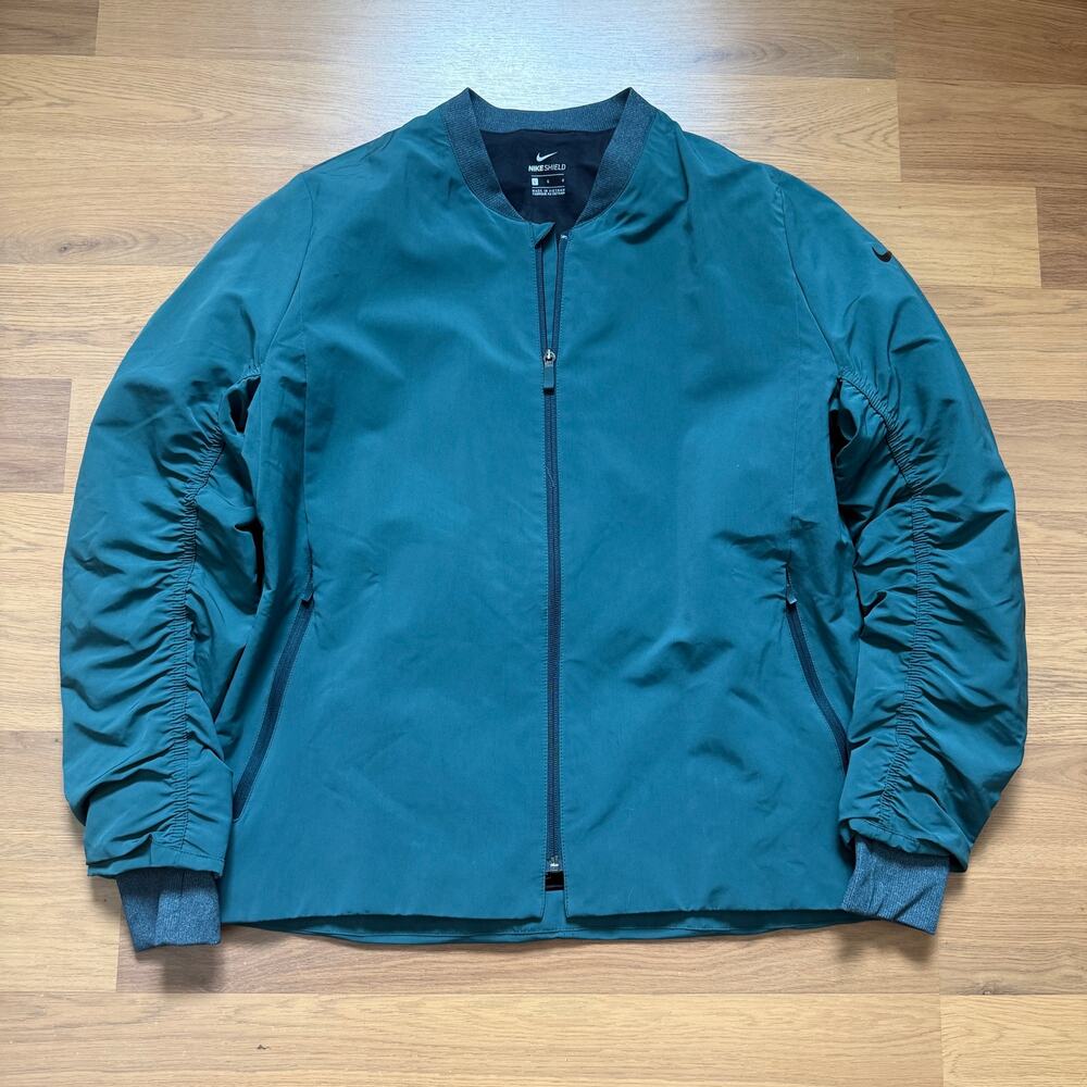 Women's Nike Shield Teal Green Zip Up Golf Bomber Shell Golfing Jacket Sz Large